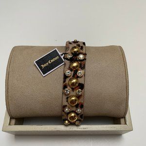 NWT Juicy Couture Leopard Gold Stud and Rhinestone Leather Strap Bracelet